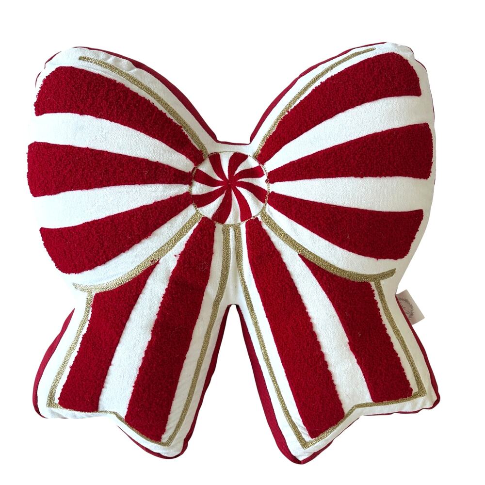 Peppermint Striped Bow Shaped Pillow 15x17 Red & White Christmas Holiday NEW